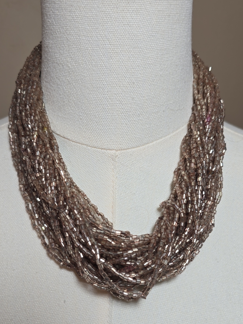 Layered Metallic Beaded Necklace - Rose Gold Metallic